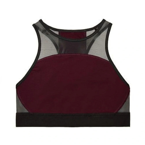 PINK Ultimate Mesh High Neck Crop Sports Bra Black Orchid Maroon  size S - Picture 2 of 7